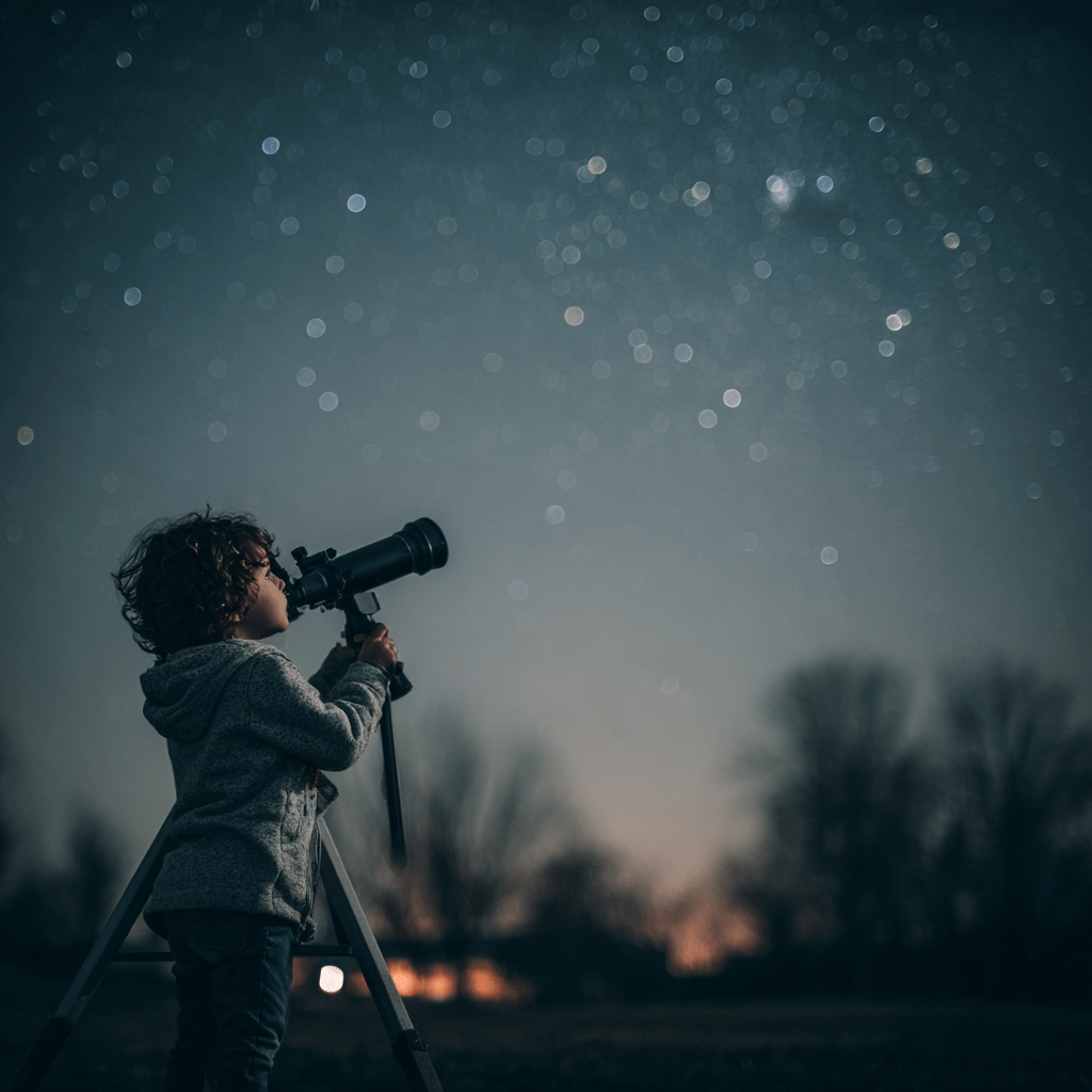 kinderen met telescopen