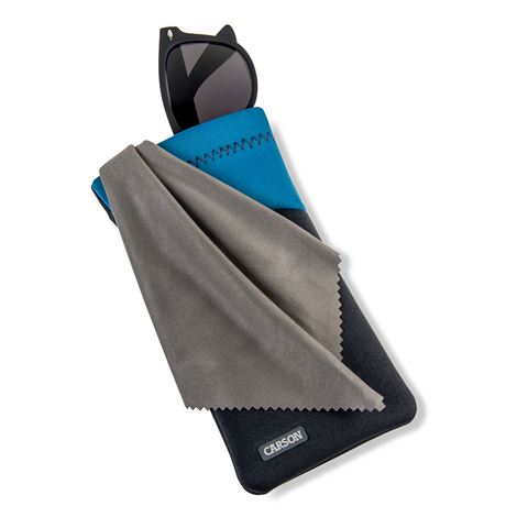 Carson Neoprene Brillenhoesje met microvezeldoekje - Grijs/Blauw - Loepen