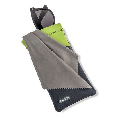 Carson Neoprene Brillenhoesje met microvezeldoekje - Grijs/Groen - Loepen