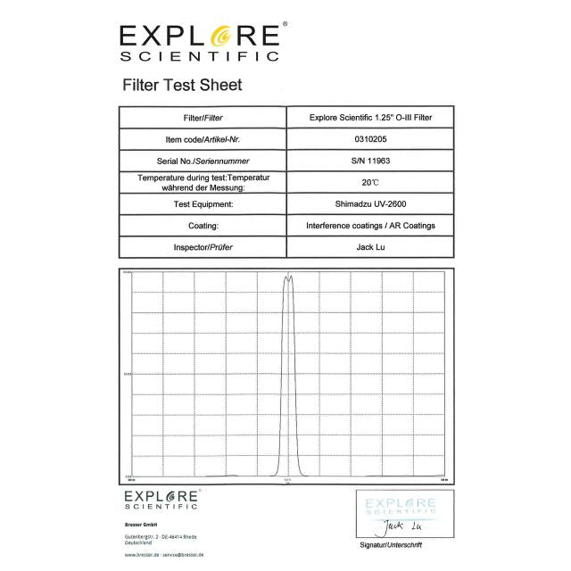 EXPLORE SCIENTIFIC 1,25 Inch O-III Nebula Filter