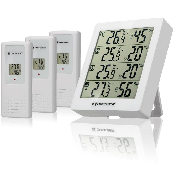 BRESSER ClimaTrend Hygro Quadro - Thermometer en Hygrometer met 4 onafhankelijke Meetgegevens (wit)